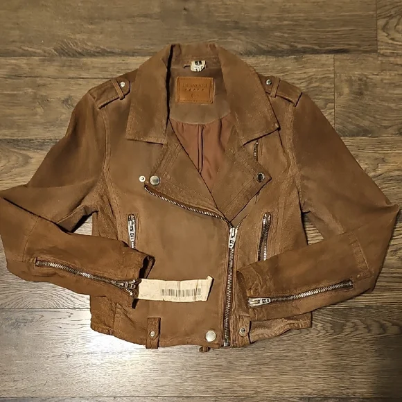 VINTAGE Blank NYC Brown SUEDE Moto Jacket Retro Coat Military Y2K - Picture 1 of 13